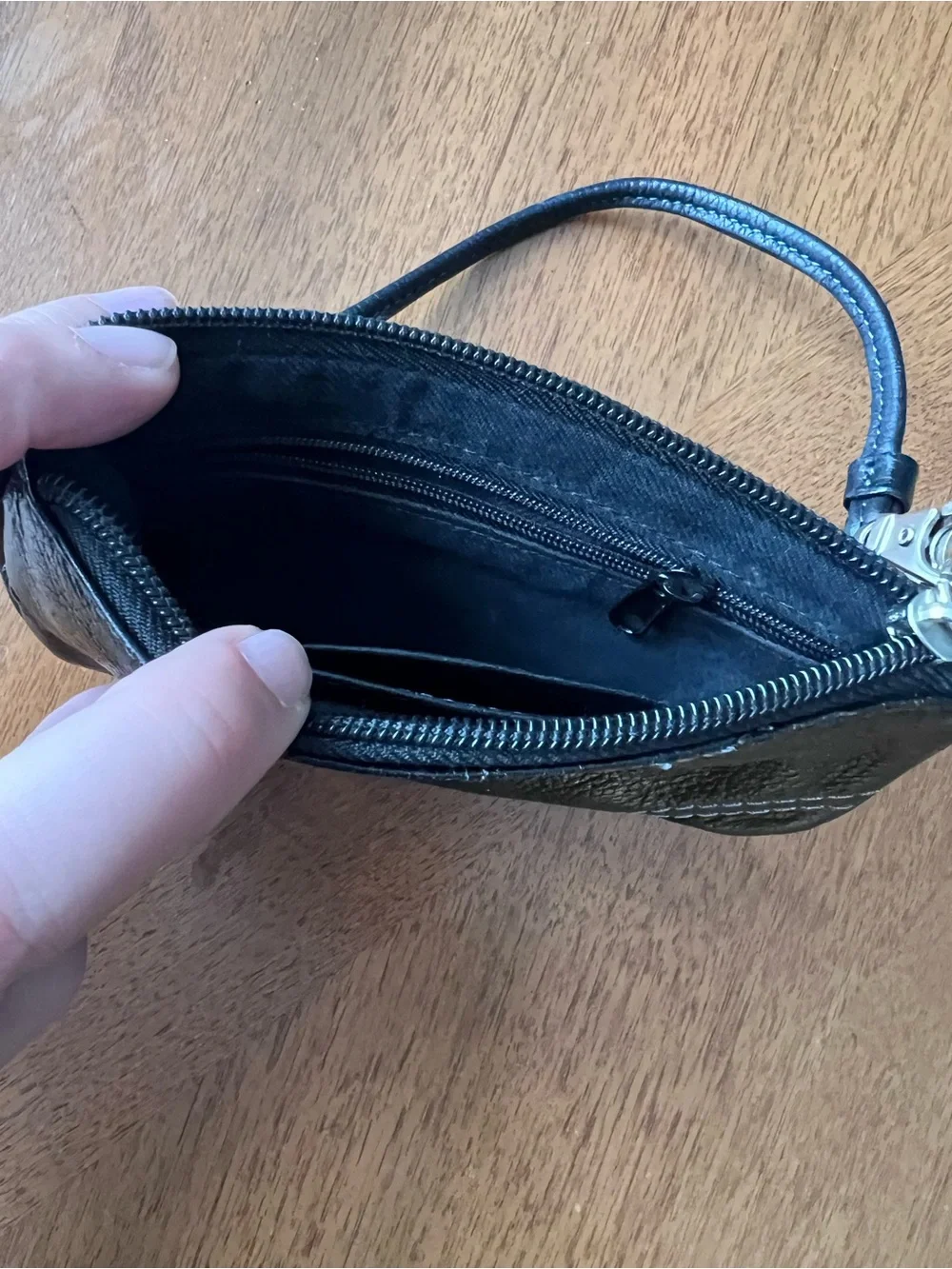 Fossil Black Pebbled Leather Wristlet with Silver Hardware